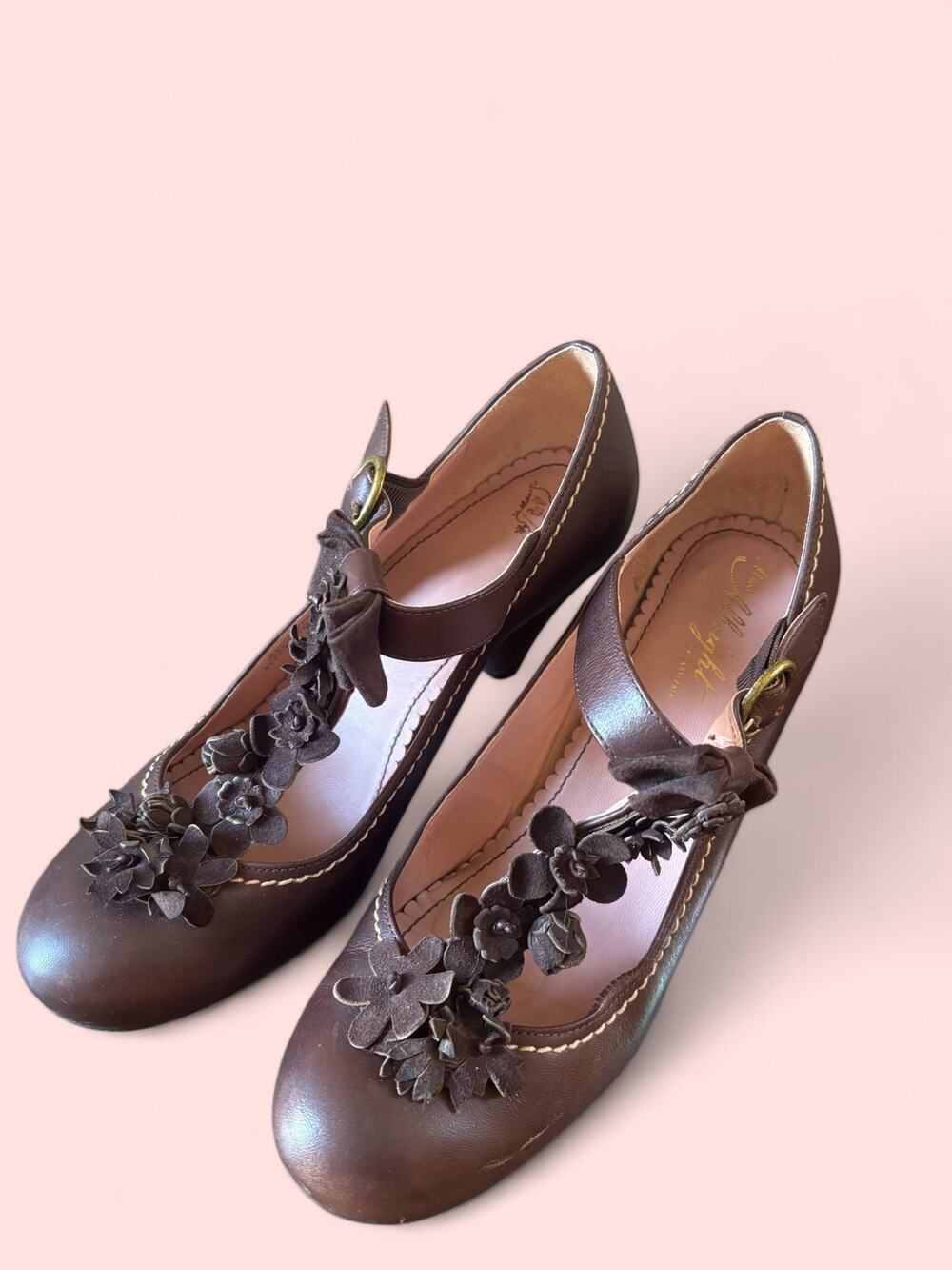 Miss Albright Brown Leather Mary Jane Buckle Heels EU 40 US 8.5